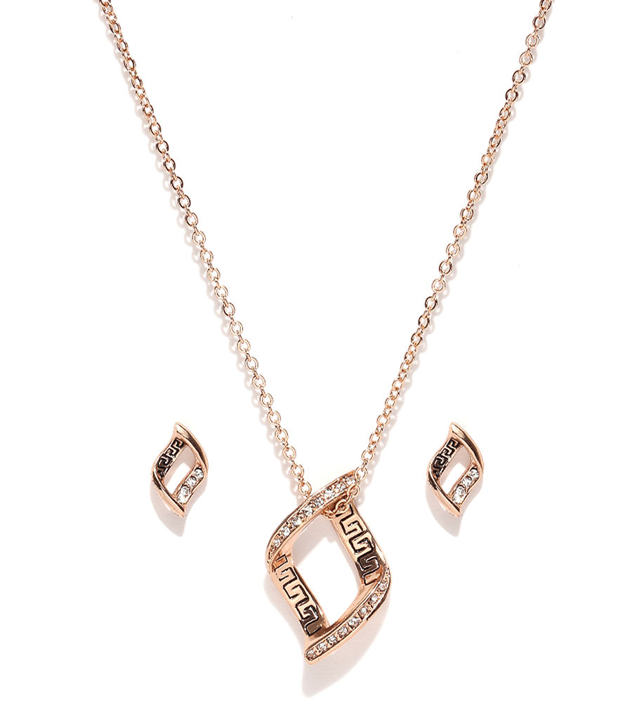 YouBella Rose Gold-Toned Stone-Studded Jewellery Set